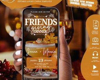 Friendsgiving Dinner Invitation, Thanksgiving Dinner Invitation, Editable Fall Party Invite, Digital Evite Template, Canva Template