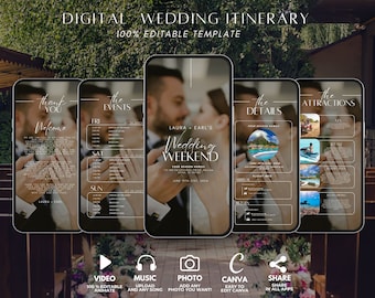 Digital Destination Wedding Invitation Itinerary, Travel Wedding Planning Template, Tropical Wedding Weekend, Schedule Abroad Getaway Trip