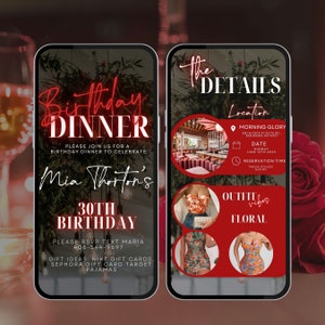Digital Birthday Dinner invitation, Birthday Dinner, Digital Birthday Party Invite, Editable Template, Text, Birthday Party, text evite