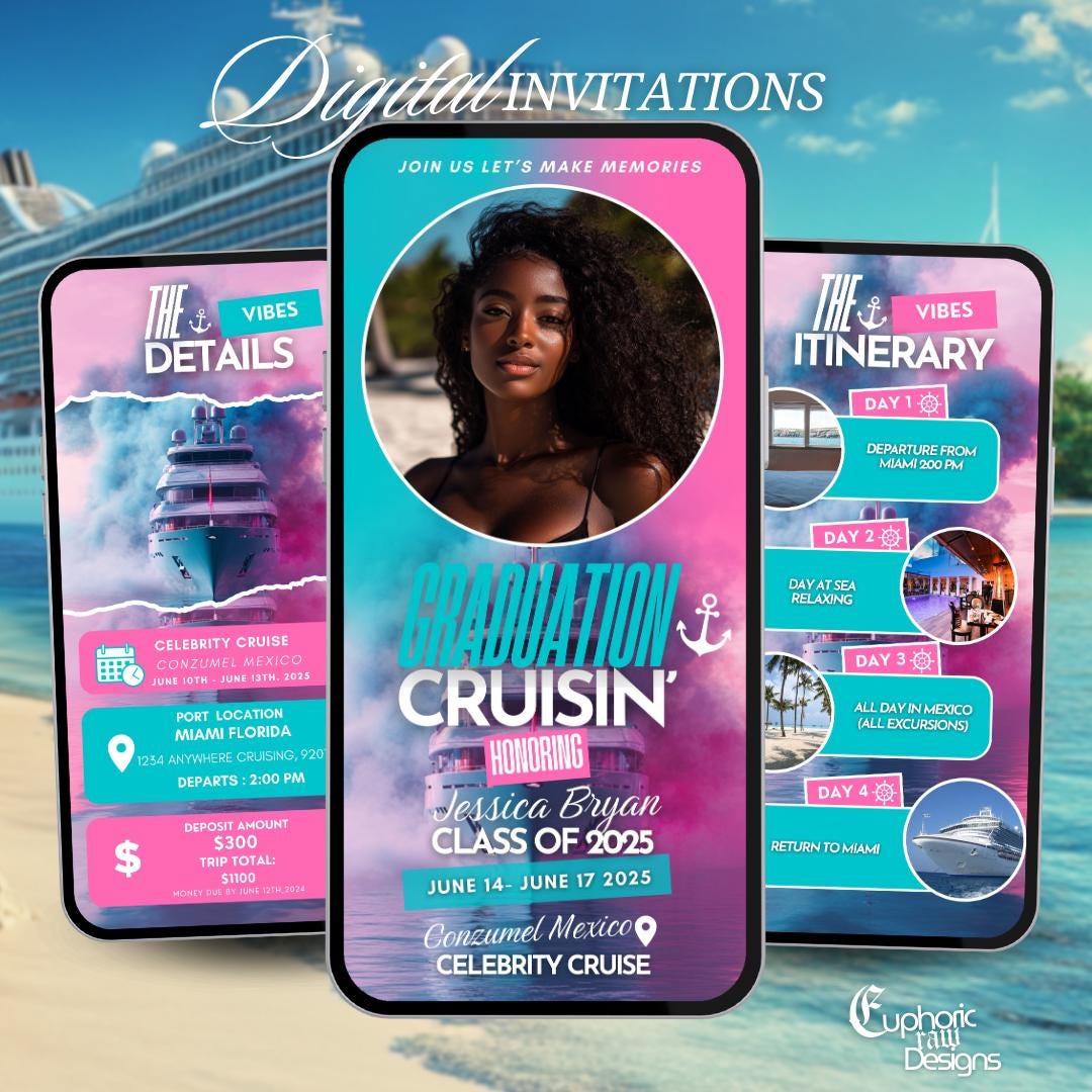 Graduation Cruise Itinerary Invitation, Class of 2025 Digital Grad ...