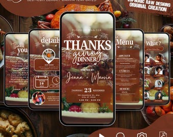 Thanksgiving Dinner Invitation, Fall Dinner Pumpkin Party Invite, Friendsgiving 2024 Evite, Self-Editable DIY Planner Itinerary Template