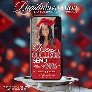 Graduation College Send off Invitation, Red Trunk Party Invite High School Graduation, Send-Off, Digital Girls Photo Farewell Template