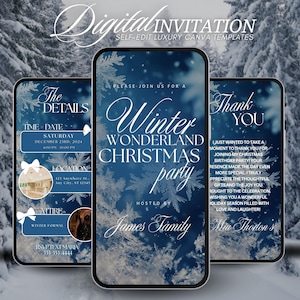 Christmas Party Invitation, Winter Wonderland Christmas Party Invite, Holiday Cocktail Party Dinner Template, Instant Download