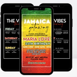 Digital Invitaiton Jamaica trip getaway birthday Trip Itinerary, travel itinerary template, bachelorette itinerary digital trip planner