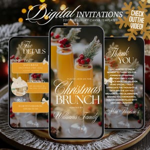 Digital Christmas Brunch Invitation, Festive Brunch Friendmas Evite, Holiday Party Invite Template, Animated Office Work Party, Editable