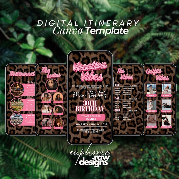 Birthday Weekend Itinerary Invitation, Pink Girls Trip Itinerary, Animated Travel, Planner Template