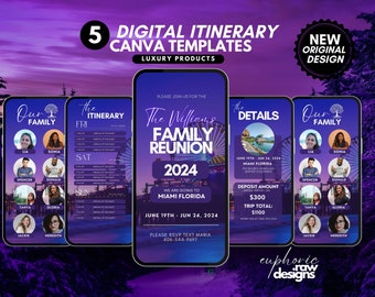 Digital Family Reunion Itinerary, Class Reunion Weekend Schedule, Family Tree Planner, Road Trip Event Itinerary Template
