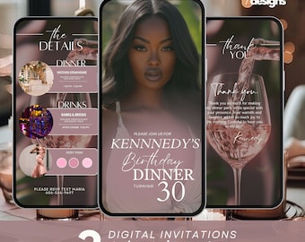 Digital Birthday Dinner invitation, Birthday Dinner, Digital Birthday Party Invite, Editable Template, Text, Birthday Party, text evite