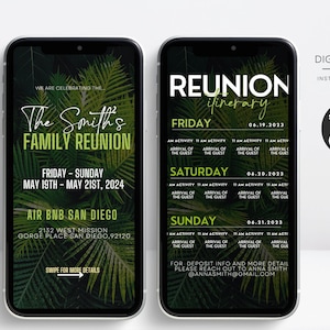 Digital trip itinerary, family reunion family reunion invitaiton, family party invitation, family trip itinerary, family reunion invite