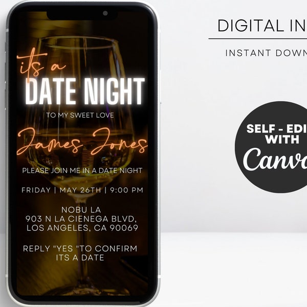 Date night Invitation night out, Couple date, dinner date invite, romantic invitation, date night ticket, anniversary date date night ticket