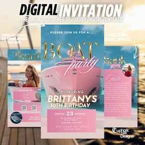 Boat Party Invitation, Animated Yacht Party Evite, Gold Digital Yacht Beach Cruise Birthday Invite, Summer Sailing, DIY Editable Template