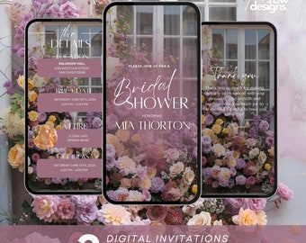 Roteiro de convite para chá de panela, Brunch digital com tema floral para festa de casamento, Modelo de convite animado boho editável para festa de casamento, Almoço e jantar para casamento