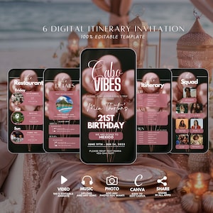 Cabo Birthday Weekend, Girls Trip itinerary template, Mexico Travel Rose Gold Invitation, Getaway Itinerary, Digital Planner