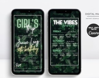 Digital Travel itinerary, itinerary template,  travel itineray, Birthday Weekend Invitation, Weekend Itinerary, Digital Schedule, Girls Trip