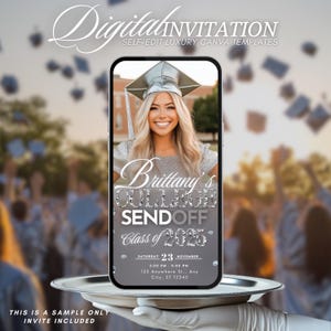 Graduation College Send off Invitation, Silver Trunk Party Invite High School Graduation, Send-Off, Digital Girls Photo Farewell Template