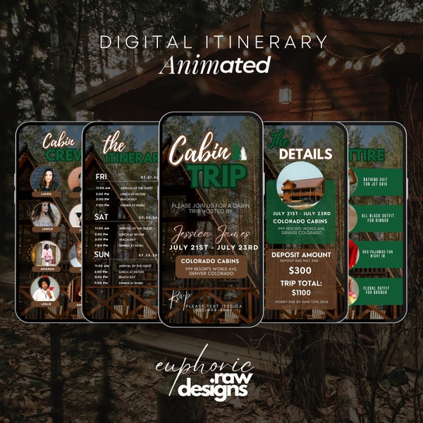 Cabin Trip itinerary, Camping Trip Invite, Travel Itinerary template, Cabin itinerary, Girls Trip, Bachelorette weekend getaway