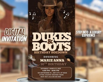 Western Birthday Party Invitation, Cowgirl Evite, Rodeo Theme Flyer, Hoedown Canva Template, Editable Digital Invite, Dukes and Boots Design