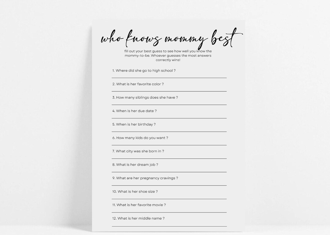 Coed Baby Shower Games, Who Knows Mommy Best Baby Shower Game, Coed