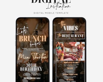 Brunch Flyer Invite, Digital Birthday Brunch Invitation, brunch & bubbly, brunch evite, brunch invite, birthday brunch template invite