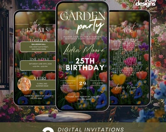 Invitación a una fiesta en un jardín floral: Brunch de cumpleaños animado (digital)