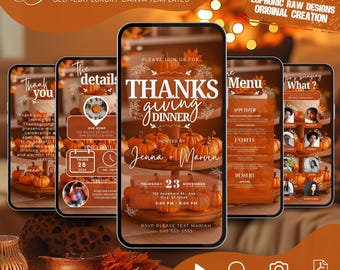 Thanksgiving Dinner Invitation, Fall Dinner Pumpkin Party Invite, Friendsgiving 2024 Evite, Self-Editable DIY Planner Itinerary Template