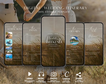 Digital Destination Wedding Invitation Itinerary, Travel Wedding Planning Template, Tropical Wedding Weekend, Schedule Abroad Getaway Trip