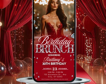 Red Birthday Brunch Invitation: DIY Social Media Template