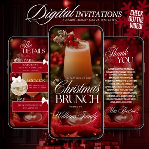 Digital Christmas Brunch Invitation, Festive Brunch Friendmas Evite, Holiday Party Invite Template, Animated Office Work Party, Editable