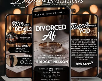 Digital Divorce Party Invitation, Break Up Separation DIY Template Party, New Beginnings Single AF, Ladies Night, DIY Customizable Evite