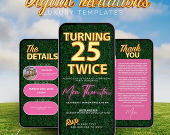 Digital 50th Birthday Party Video Invitation, 50th Neon and Pink Invitation, Animated Fifty Evite, Editable Itinerary, 50 & Fabulous