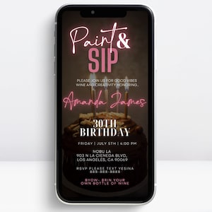 Digital Paint and Sip Invitation, Wine and Paint Birthday Invitation, Paint Party, Adult Painting Party Invite, Wine Tasting Party Invite