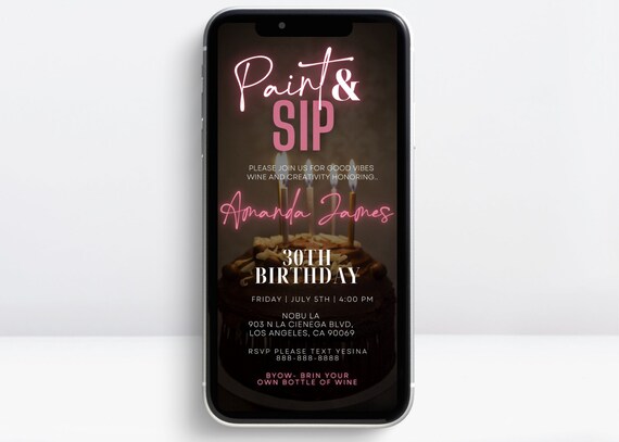 Paint and Sip Birthday Invitation: Wine Tasting Party Invite (Digital)