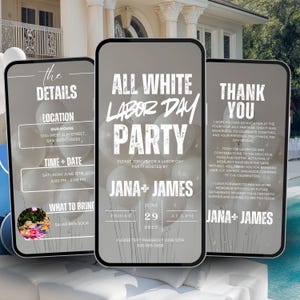 All White Labor Day Party Invitation, BBQ Pool Party Template, All White Backyard Summer Affair Itinerary Invite