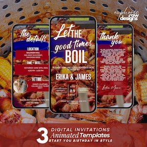 Seafood Boil Party Invitation: Crawfish, Shrimp, Clams (Digital)