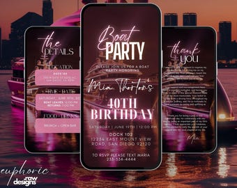 Yacht Party Invitation, Boat Party Invitation, Cruise Itinerary, Yacht Invite,  Boat Invitation, Summer Boat Party Birthday Invitation