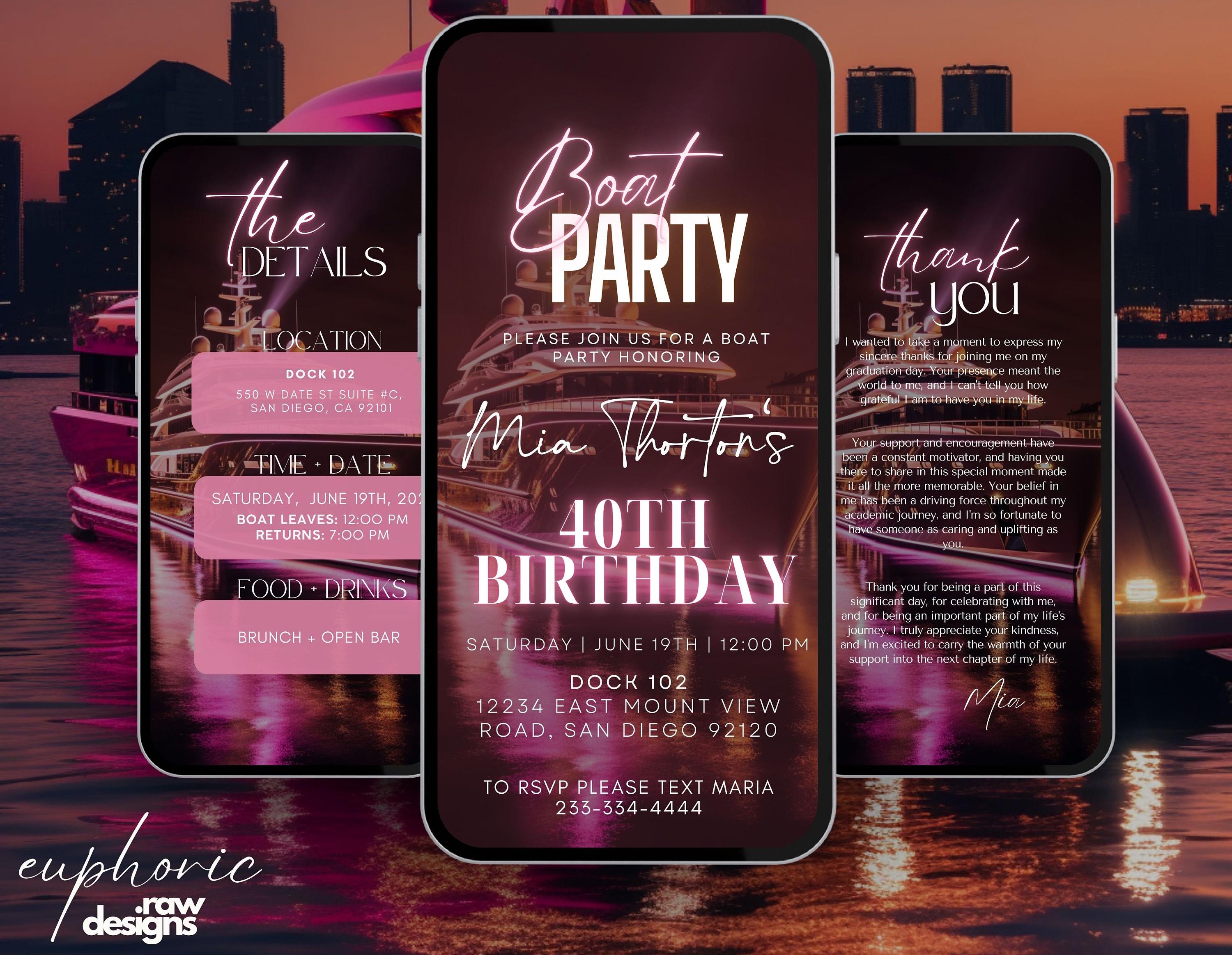 Yacht Party Invitation, Boat Party Invitation, Cruise Itinerary, Yacht ...