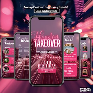 Viaje de chicas a Houston, fin de semana de cumpleaños, itinerario por Texas, planificador de viajes, programa de vacaciones, guía de vídeo animada digital, itinerario por Houston