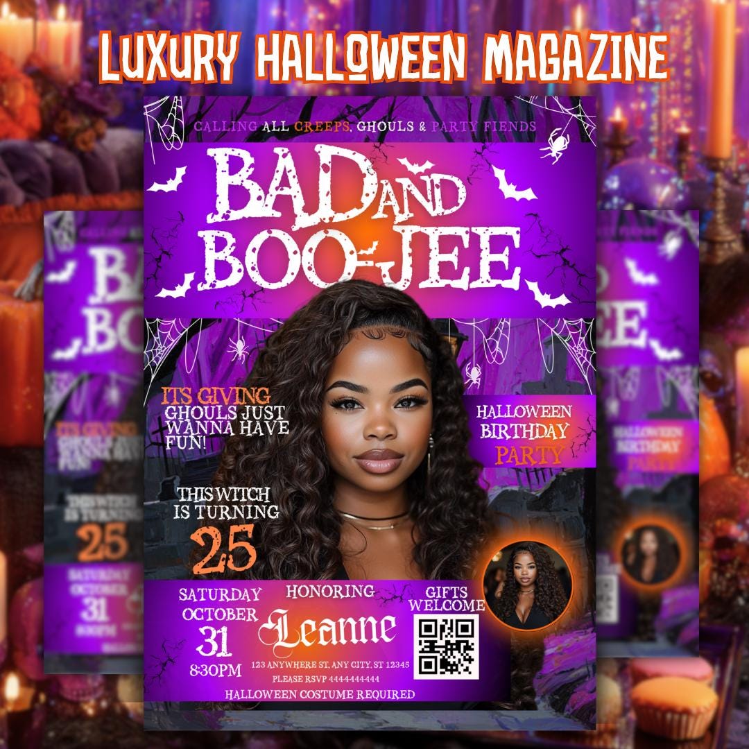 Bad and Boojee Digital Halloween Birthday Invitation, Glam Spooky ...