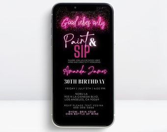 Sip and paint invitation, Wine and Paint Birthday Invitation, Paint Party, Adult Painting Party Invite, Wine Tasting Party Invite