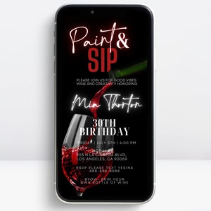 Digital Paint and Sip Invitation, Wine and Paint Birthday Invitation, Paint Party, Adult Painting Party Invite, Wine Tasting Party Invite