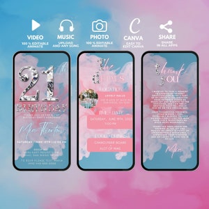 Digital 21st Birthday Invitation, Animated 21st Party Invite, Diamonds ...