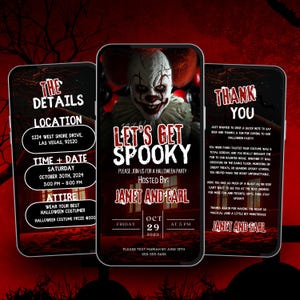 Halloween Party Invitation,Digital Animated Lets&#39; Get Spooky Horror, Costume Cocktails Adult Invite, Costume Party, Editable DIY Template