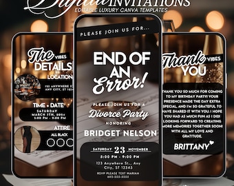 Digital Divorce Party Invitation, Break Up Separation DIY Template Party, New Beginnings End of Error, Ladies Night, DIY Customizable Eviten