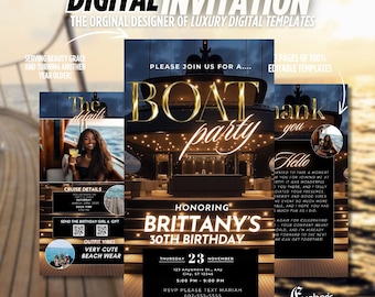 Boat Party Invitation, Animated Yacht Party Evite, Digital Cruise Birthday Invite, Summer Sailing eCard, DIY Editable Template