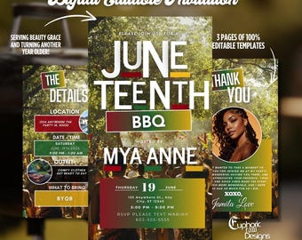 Juneteenth BBQ Cookout Invitation, Editable Canva Design, Backyard Party Holiday, Black Freedom Day, Juneteenth Flyer Invite, DIY Template