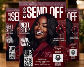 Editable College Send Off Evite, Farewell Party Invite, DIY Trunk Party Flyer, Maroon Magazine Cover, Goodbye Graduation Celebration