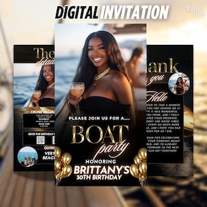 Boat Party Invitation, Animated Yacht Party Evite, Gold Digital Yacht Beach Cruise Birthday Invite, Summer Sailing, DIY Editable Template