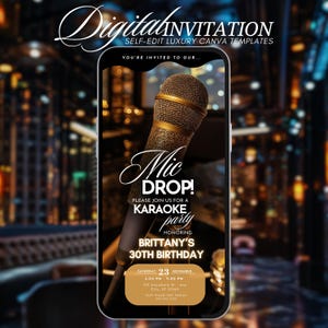 Karaoke Party Birthday Invitation, Animated Karaoke Night Invite, Digital Singing Musical Birthday Evite, Girls Night, Editable DIY Template