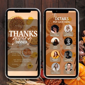 Friendsgiving Dinner Digital Invite Thanksgiving Menu, Thanksgiving Party Invite, Thanksgiving Dinner Invite, Menu Invitation, Pot Luck Menu