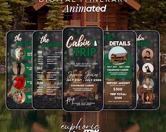 Cabin Trip itinerary, Camping Trip Invite, Travel Itinerary template, Cabin itinerary, Birthday Weekend, Girls Trip, Bachelorette Cabin Trip